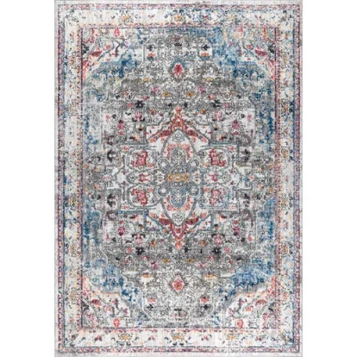 Jonathan Y Maras Vintage Medallion Area Rug In Gray/red/turquoise