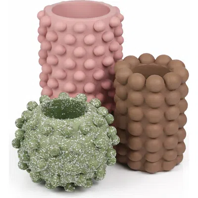 Jonathan Y Maren Modern Minimalist Handmade Concrete Bubble Cylinder And Round Planter Set In Pink