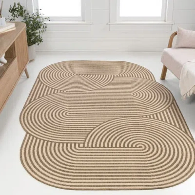 Jonathan Y Margot Modern Geometric Arch Stripe Indoor/outdoor Shaped Area Rug In Beige/brown