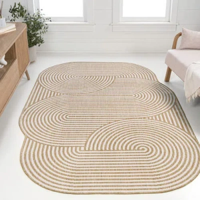 Jonathan Y Margot Modern Geometric Arch Stripe Indoor/outdoor Shaped Area Rug In Neutral