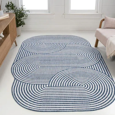 Jonathan Y Margot Modern Geometric Arch Stripe Indoor/outdoor Shaped Area Rug In Blue