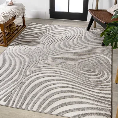 Jonathan Y Maribo High-low Abstract Groovy Striped Indoor/outdoor Area Rug In Gray/ivory