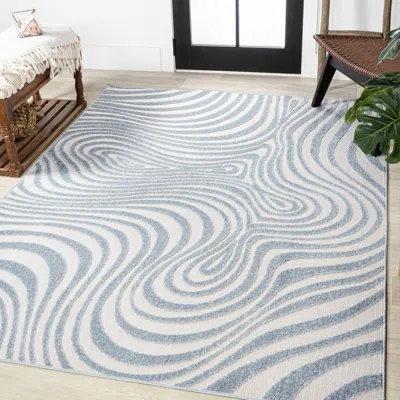 Jonathan Y Maribo High-low Abstract Groovy Striped Indoor/outdoor Area Rug In Light Blue/ivory