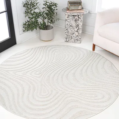 Jonathan Y Maribo High-low Abstract Groovy Striped Indoor/outdoor Round Area Rug In White