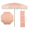 Jonathan Y Mariner 6.5 Ft. Classic Cottage Fringe Tassel Market Beach Umbrella With Push Button Tilt In Pink