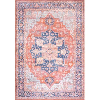 Jonathan Y Maris Ornate Medallion Machine-washable Area Rug In Terracotta/navy