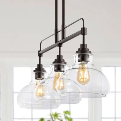 Jonathan Y Marlowe 32.5" 3-light Farmhouse Industrial Iron/glass Linear Led Pendant In Black