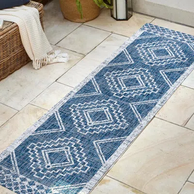 Jonathan Y Marokko Diamond  Medallion Indoor/outdoor Area Rug In Blue/ivory
