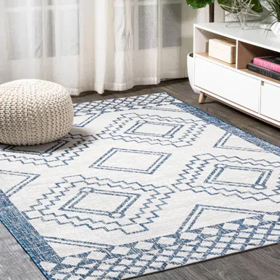 Jonathan Y Marokko Diamond  Medallion Indoor/outdoor Area Rug In Ivory/blue