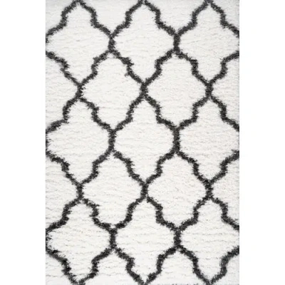 Jonathan Y Marrakesh Shag Trellis Area Rug In Ivory/charcoal