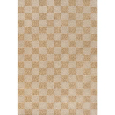 Jonathan Y Mason Easy Jute Geometric Boho Checker Weave Indoor/outdoor Area Rug In Brown