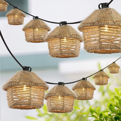 Jonathan Y Maui 10-light Indoor/outdoor 10 Ft. Mid-century Vintage Incandescent G40 Tiki Hut Hemp Rope Shaded S In Neutral