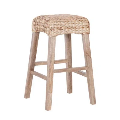 Jonathan Y Maui Hyacinth/wood Backless Stool, Woven Seat With Natural Wood Frame In Brown