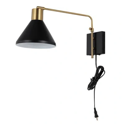 Jonathan Y Max Swing Arm 1-light Modern Midcentury Iron Usb Charging Port Led Sconce In Black