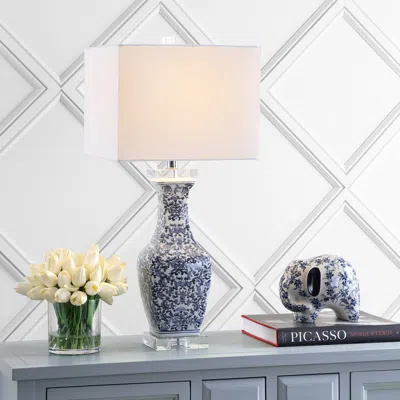 Jonathan Y May 28" Ceramic/crystal Led Table Lamp In Blue