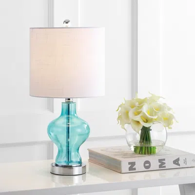 Jonathan Y Mer 20.5" Glass/metal Led Table Lamp In Blue