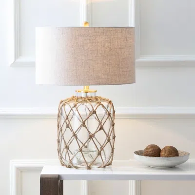 Jonathan Y Mer 26.5" Glass And Rope Led Table Lamp In Neutral