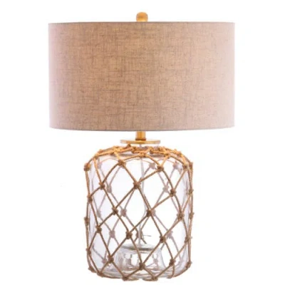 Jonathan Y Mer 26.5" Glass And Rope Led Table Lamp, Brown/clear