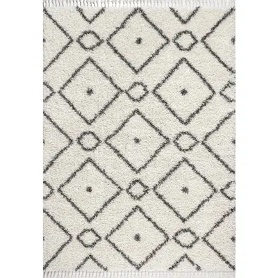 JONATHAN Y JONATHAN Y MERCER SHAG PLUSH TASSEL MOROCCAN DIAMOND DENIM AREA RUG