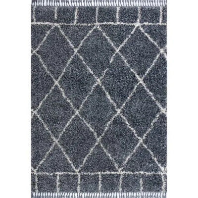 Jonathan Y Mercer Shag Plush Tassel Moroccan Geometric Area Rug In Blue/cream
