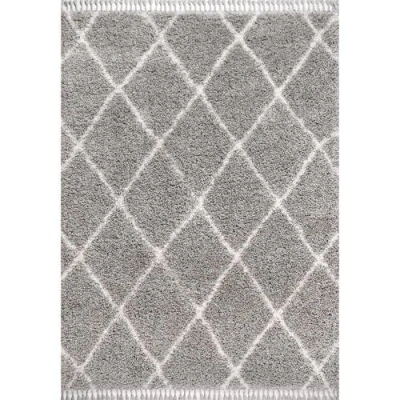 JONATHAN Y JONATHAN Y MERCER SHAG PLUSH TASSEL MOROCCAN GEOMETRIC TRELLIS DENIM AREA RUG 