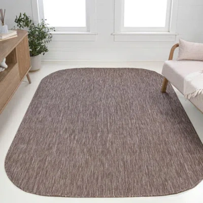 Jonathan Y Miles Modern Minimalist Radius Corner Solid Indoor/outdoor Shaped Area Rug In Brown