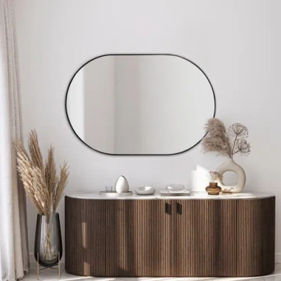 Jonathan Y Milly Medium Oval Metal Framed Wall Mirror In Black