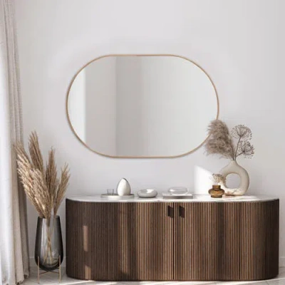 Jonathan Y Milly Medium Oval Metal Framed Wall Mirror In Gold