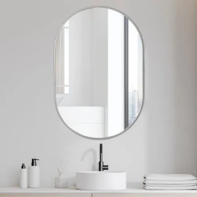 Jonathan Y Milly Medium Oval Metal Framed Wall Mirror In Gray