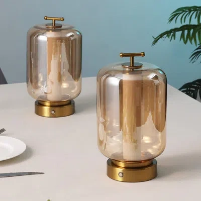 Jonathan Y Milou 10.75" Vintage Glam Lantern Rechargeable/cordless Dimmable Integrated Led Table Lamp With Touc In Brass Gold,amber
