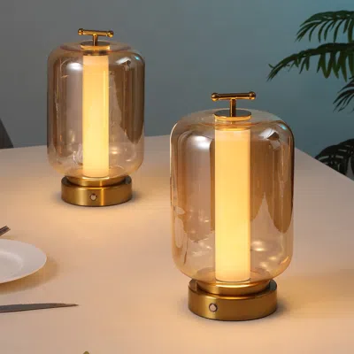 Jonathan Y Milou Vintage Glam Lantern Rechargeable/cordless Dimmable Integrated Led Table Lamp With Touch Senso In Multi