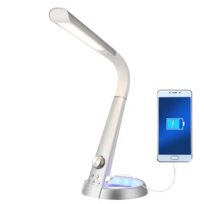 Jonathan Y Milton Aluminum Contemporary Minimalist Adjustable Head Dimmable Usb Charging Led Task Lamp In Silver-tone