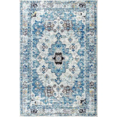 Jonathan Y Modern Persian Boho Vintage Medallion Area Rug In Cream/blue