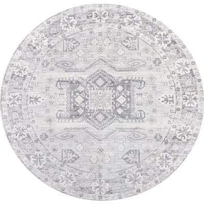 Jonathan Y Modern Persian Vintage Medallion Round Area Rug In Light Grey