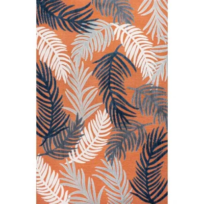 Jonathan Y Montego High-low Tropical Palm Indoor/outdoor Area Rug In Orange/navy/ivory