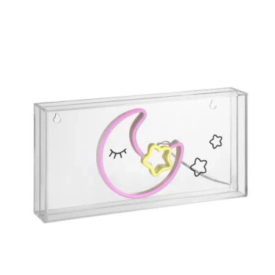 Jonathan Y Moon Contemporary Glam Acrylic Box Usb Operated Led Neon Light In Pink/yellow