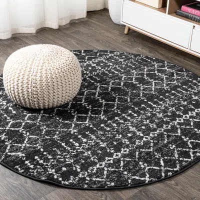 Jonathan Y Moroccan Hype Boho Vintage Diamond Black/ivory 8' Round Area Rug
