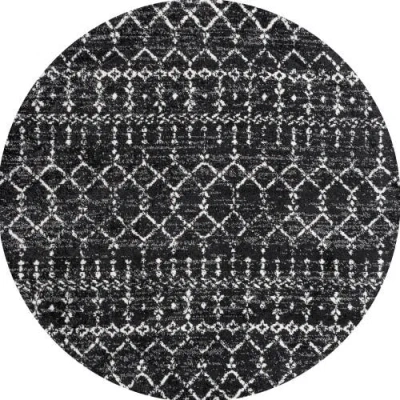 Jonathan Y Moroccan Hype Boho Vintage Diamond Round Area Rug In Black/ivory