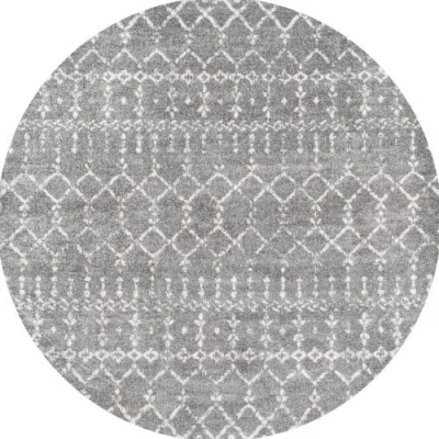 Jonathan Y Moroccan Hype Boho Vintage Diamond Round Area Rug In Gray/ivory