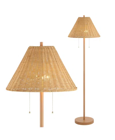 JONATHAN Y NANDO 61" 2-LIGHT COASTAL BOHEMIAN IRON, RATTAN LED FLOOR LAMP WITH PULL-CHAIN