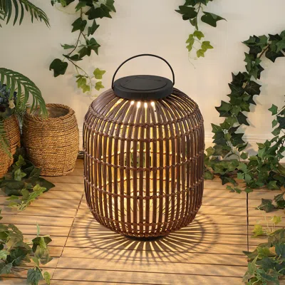 Jonathan Y Nara Modern Global Faux Rattan Integrated Indoor/outdoor Led Solar Powered Lantern In Brown