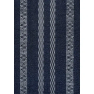 Jonathan Y Nautisk Trellis Stripe Machine-washable Area Rug In Navy/gray