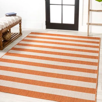 Jonathan Y Negril Two-tone Wide Stripe Indoor/outdoor Area Rug In Orange/beige