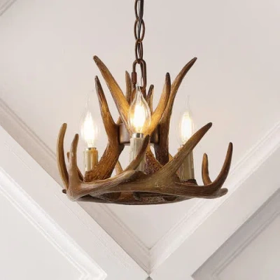 Jonathan Y Nelle Adjustable Resin Antler 3-light Led Chandelier In Brown