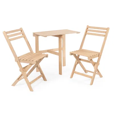 Jonathan Y Nerja Modern Traditional 3-piece Acacia Wood Outdoor Folding Bistro Set, Light Teak In Neutral