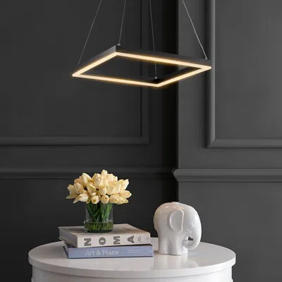 Jonathan Y Nero 15.75" Square Contemporary Modern Metal Integrated Led Pendant Light In Black