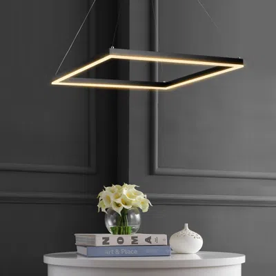 Jonathan Y Nero 23.63" Square Contemporary Modern Metal Integrated Led Pendant Light In Black
