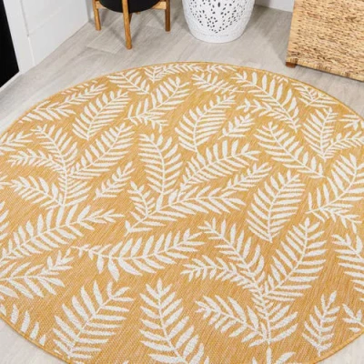 Jonathan Y Nevis Palm Frond Indoor/outdoor Round Area Rug In Yellow