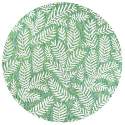 Jonathan Y Nevis Palm Frond Indoor/outdoor Round Area Rug In Cream/green