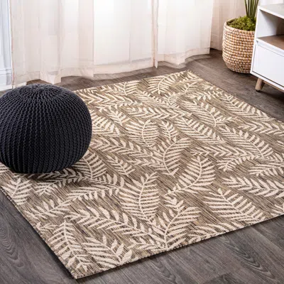 Jonathan Y Nevis Palm Frond Indoor/outdoor Square Area Rug In Neutral